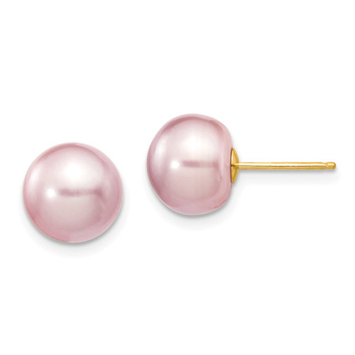 Lex & Lu 14k Yellow Gold 9-10mm Purple Button FW Cultured Pearl Stud Earrings - Lex & Lu