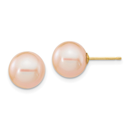 Lex & Lu 14k Yellow Gold 9-10mm Pink Round FW Cultured Pearl Stud Earrings - Lex & Lu