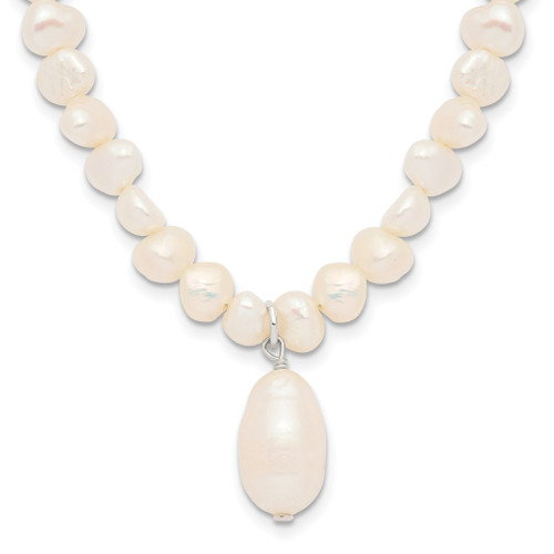 Lex & Lu Sterling Silver Freshwater Cultured Pearl Drop 18'' Necklace - Lex & Lu