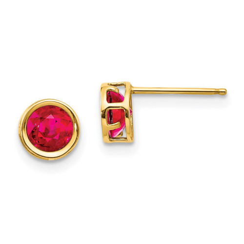 Lex & Lu 14k Yellow Gold 5mm Bezel Ruby Stud Earrings - Lex & Lu