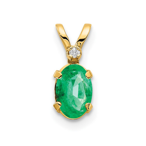 Lex & Lu 14k Yellow Gold Diamond & Emerald Birthstone Pendant - Lex & Lu