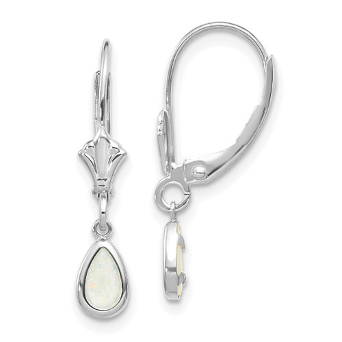 Lex & Lu 14k White Gold 6x4mm Opal/October Earrings - Lex & Lu