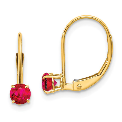 Lex & Lu 14k Yellow Gold 4mm Round July/Ruby Leverback Earrings - Lex & Lu