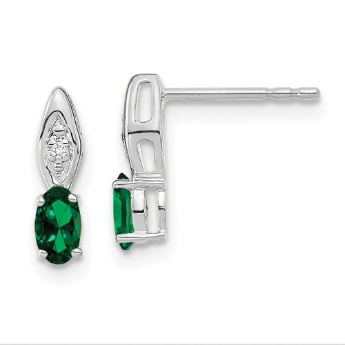 Lex & Lu 14k White Gold Emerald Diamond Earrings LAL84073 - Lex & Lu