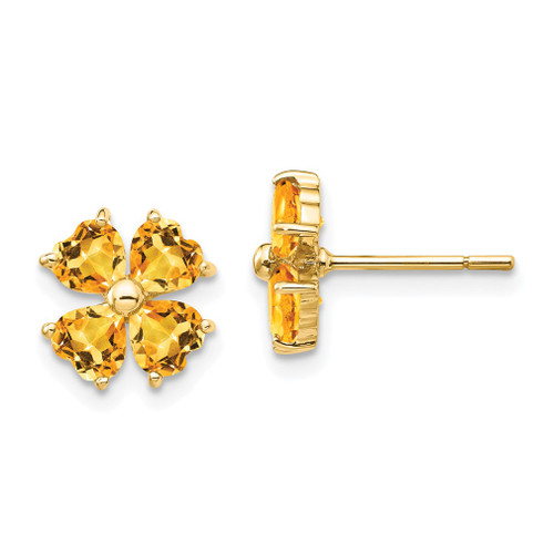 Lex & Lu 14k Yellow Gold Heart-shaped Citrine Flower Post Earrings - Lex & Lu