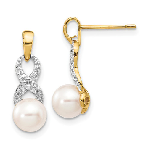 Lex & Lu 14k Yellow Gold Diamond & 6-7mm Round FWC Pearl Dangle Earrings LAL84934 - Lex & Lu