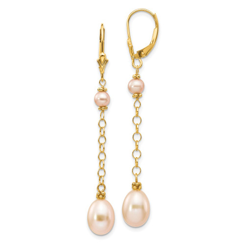 Lex & Lu 14k Yellow Gold Pink Color FW Cultured Pearl Leverback Earrings - Lex & Lu