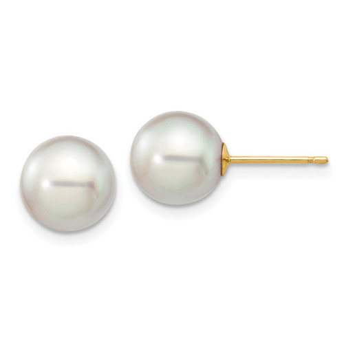 Lex & Lu 14k Yellow Gold 8-9mm Round Grey S/W Akoya Cultured Pearl Stud Earrings - Lex & Lu