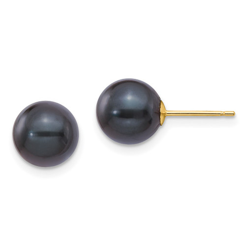 Lex & Lu 14k Yellow Gold 8-9mm Round Black Saltwater Pearl Stud Earrings - Lex & Lu