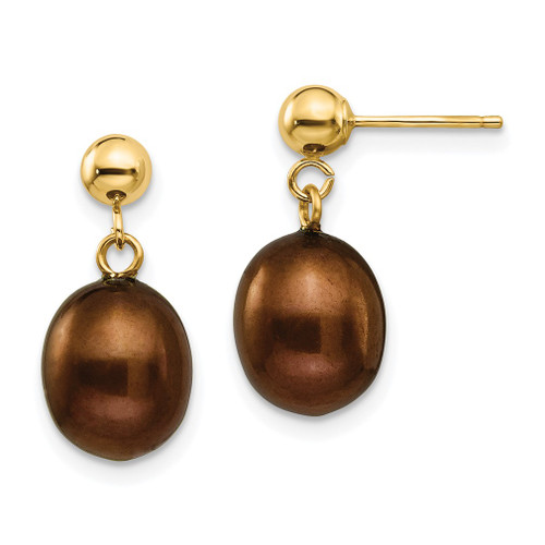 Lex & Lu 14k Yellow Gold 8-9mm Brown FW Cultured Pearl Dangle Earrings - Lex & Lu