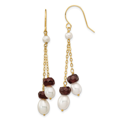 Lex & Lu 14k Yellow Gold FWC Pearl & Garnet Double Chain Drop Earrings - Lex & Lu