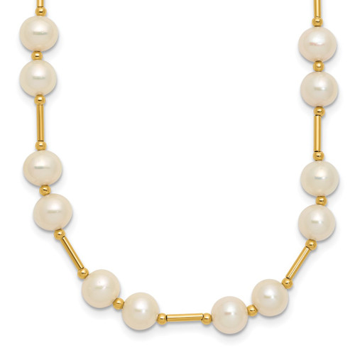 Lex & Lu 14k Yellow Gold Bead and 6-7mm FW Cultured Pearl Necklace - Lex & Lu