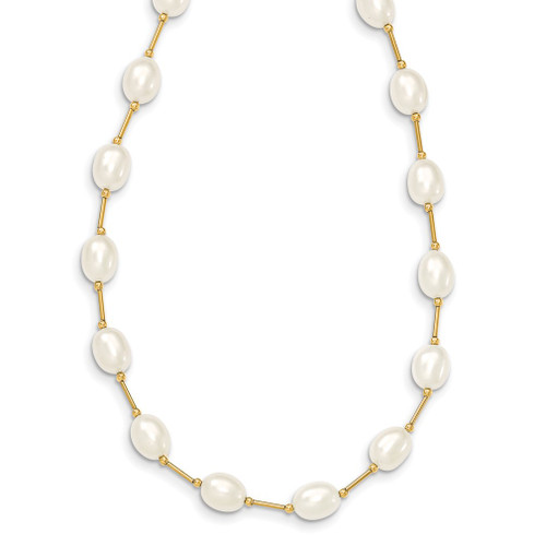 Lex & Lu 14k Yellow Gold Bead and 7-8mm FW Cultured Pearl Necklace - Lex & Lu