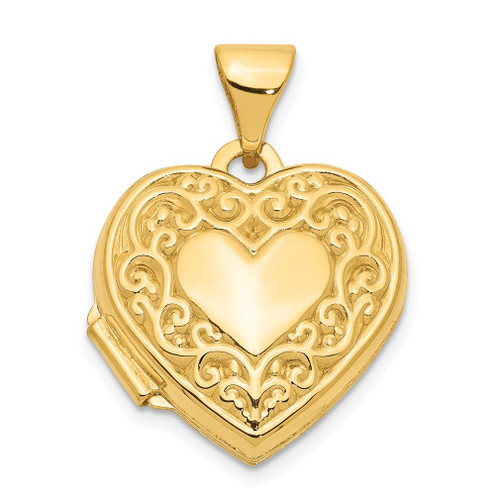 Lex & Lu 14k Yellow Gold Scroll Heart Locket - Lex & Lu