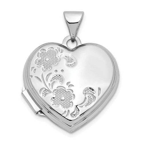 Lex & Lu 14k White Gold Polished Heart-Shaped Floral Locket LAL86535 - Lex & Lu