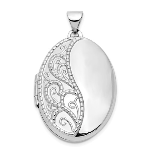 Lex & Lu 14k White Gold 26mm Oval 1/2 Hand Engraved Locket - Lex & Lu