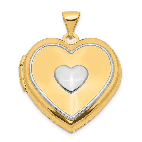 Lex & Lu 14k Yellow Gold 21mm Heart Locket (Key Charm Inside Locket) - Lex & Lu