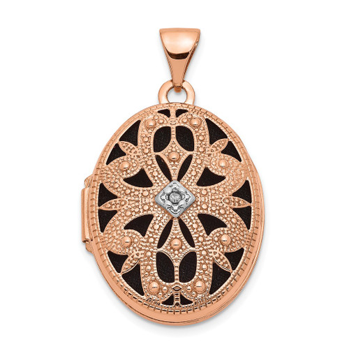 Lex & Lu 14k Rose Gold 21mm Oval w/Diamond Vintage blk interior Locket - Lex & Lu