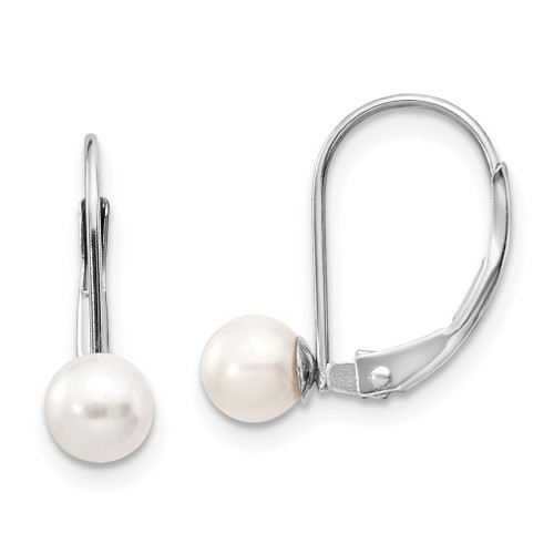 Lex & Lu 14k White Gold 5mm FW Cultured Pearl Leverback Earrings - Lex & Lu