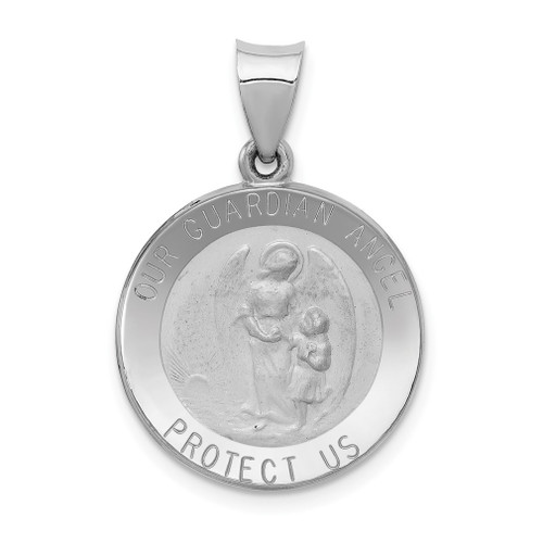 Lex & Lu 14k White Gold Polished and Satin Our Guardian Angel Medal Pendant - Lex & Lu
