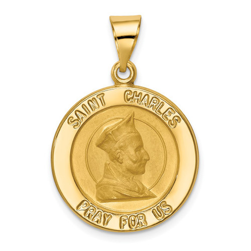 Lex & Lu 14k Yellow Gold Polished and Satin St. Charles Medal Pendant - Lex & Lu