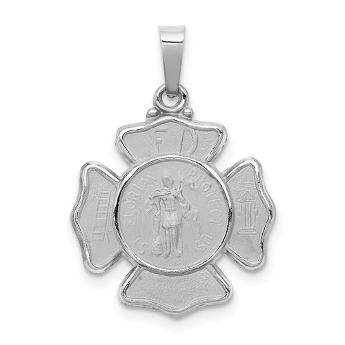 Lex & Lu 14k White Gold Polished and Satin St. Florian Badge Pendant - Lex & Lu