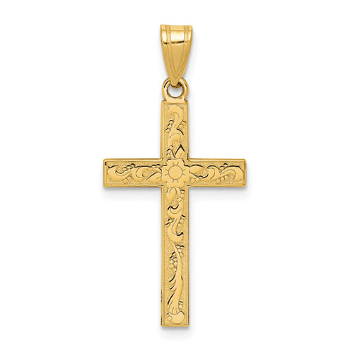 Lex & Lu 14k Yellow Gold Floral Cross Pendant LAL89159 - Lex & Lu