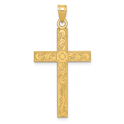 Lex & Lu 14k Yellow Gold Floral Cross Pendant LAL89170 - Lex & Lu