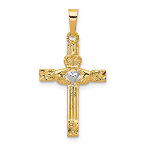 Lex & Lu 14k Yellow Gold & Rhodium Polished Claddagh Cross Pendant - Lex & Lu