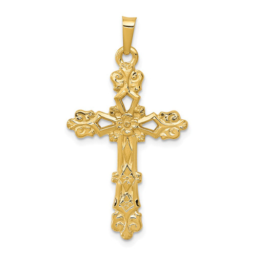 Lex & Lu 14k Yellow Gold Polished Budded Cross Pendant LAL89256 - Lex & Lu