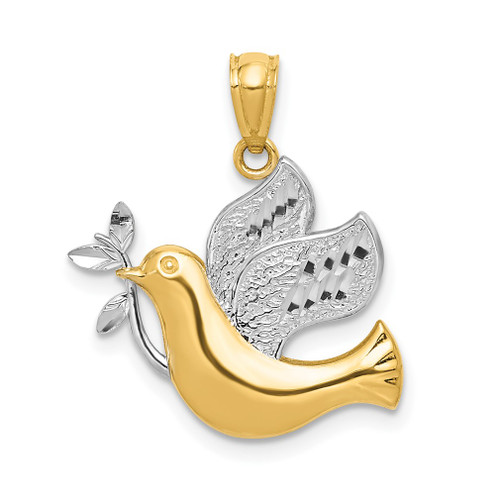 Lex & Lu 14k Yellow Gold & Rhodium Polished Dove w/Olive Branch Pendant - Lex & Lu