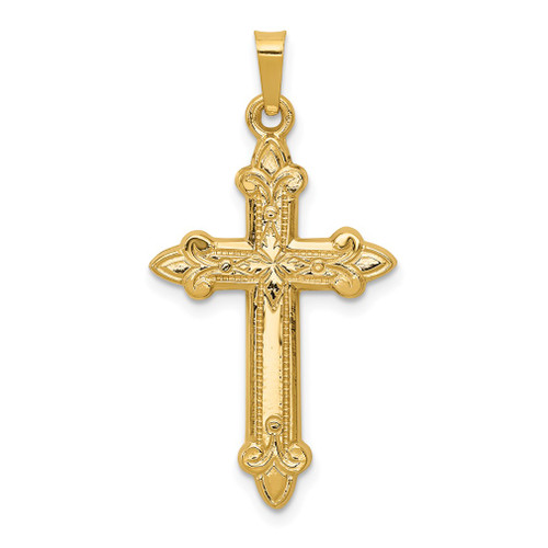 Lex & Lu 14k Yellow Gold Fleur De Lis Cross Pendant LAL89328 - Lex & Lu