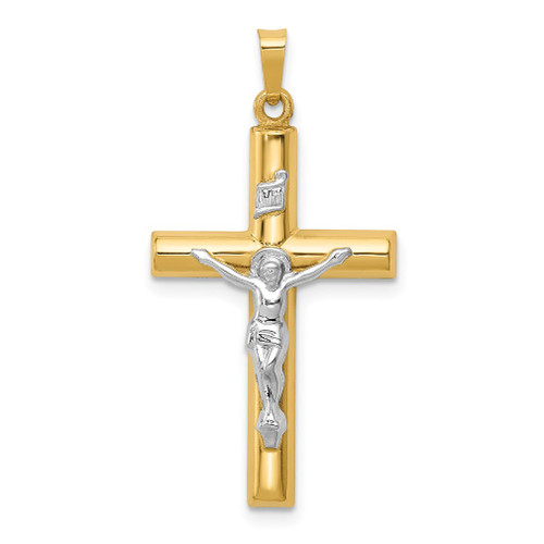 Lex & Lu 14k Two-tone Gold INRI Hollow Crucifix Pendant LAL89344 - Lex & Lu