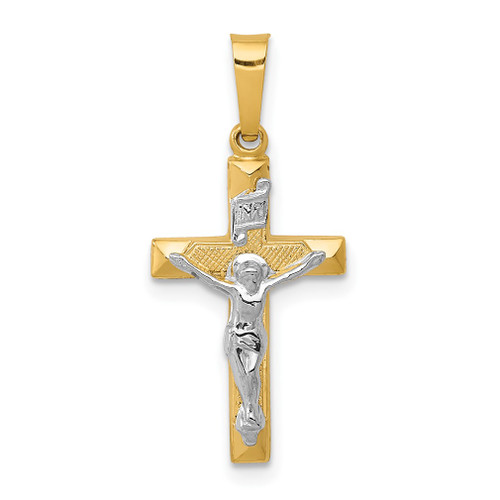 Lex & Lu 14k Two-tone Gold INRI Hollow Crucifix Pendant LAL89350 - Lex & Lu