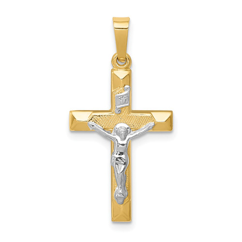 Lex & Lu 14k Two-tone Gold INRI Hollow Crucifix Pendant LAL89351 - Lex & Lu