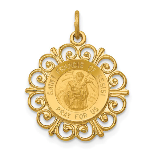 Lex & Lu 14k Yellow Gold Saint Francis of Assisi Medal Pendant - Lex & Lu