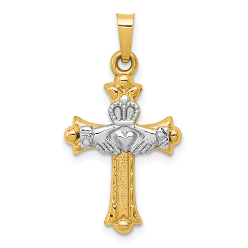 Lex & Lu 14k Two-tone Gold Claddagh Cross Pendant LAL89562 - Lex & Lu