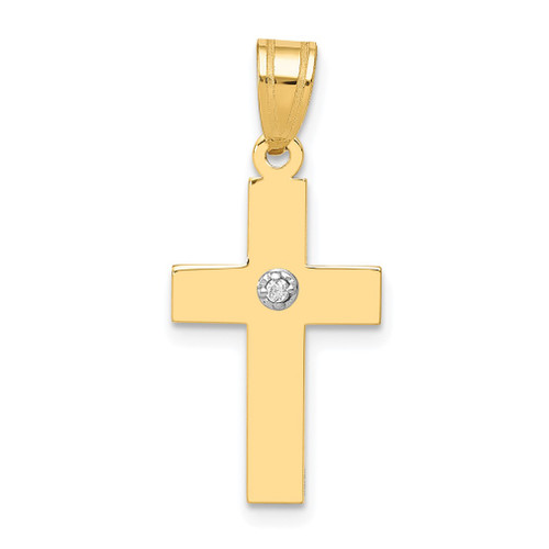 Lex & Lu 14k Yellow Gold Polished .01ct. Diamond Cross Pendant LAL89583 - Lex & Lu