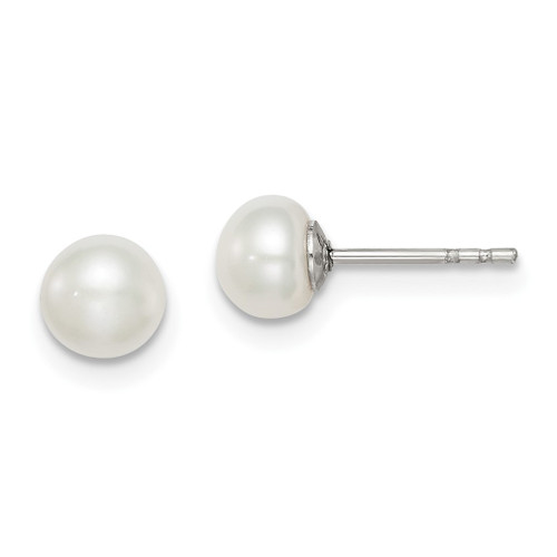 Lex & Lu Sterling Silver 5-6mm White FW Cultured Button Pearl Stud Earrings - Lex & Lu
