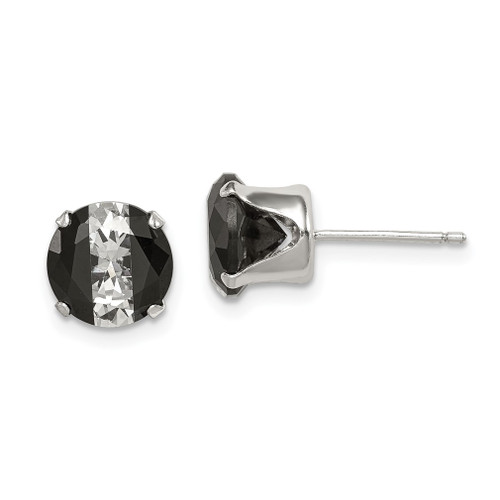 Lex & Lu Sterling Silver Black and White Colored CZ 8mm Round Post Earrings - Lex & Lu