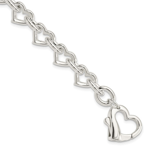 Lex & Lu Sterling Silver Polished Fancy Heart Link Bracelet 7.5'' LAL9052 - Lex & Lu