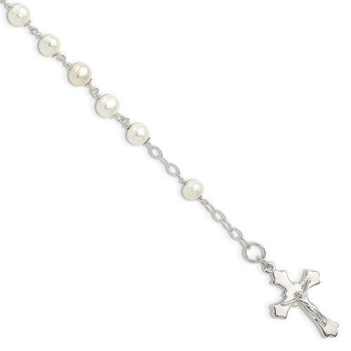 Lex & Lu Sterling Silver & Freshwater Cultured Pearl Rosary Bracelet 7.5'' - Lex & Lu