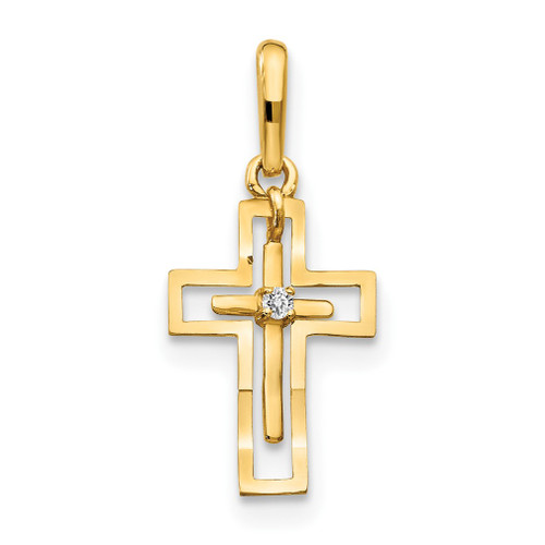 Lex & Lu 14k Yellow Gold CZ D/C Cross Pendant - Lex & Lu