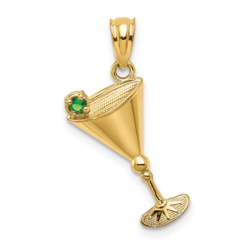 Lex & Lu 14k Yellow Gold Martini Glass w/Green CZ Olive Pendant - Lex & Lu