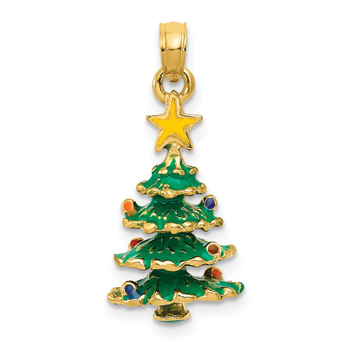 Lex & Lu 14k Yellow Gold Enameled Christmas Tree Pendant LAL91583 - Lex & Lu