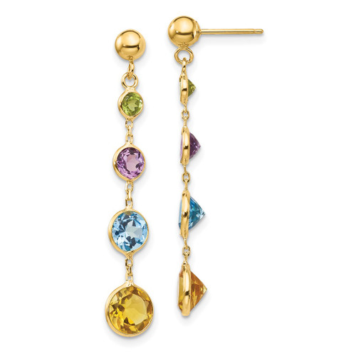 Lex & Lu 14k Yellow Gold Muti-Gemstone Dangle Post Earrings - Lex & Lu