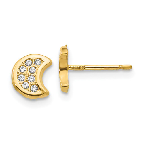 Lex & Lu 14k Yellow Gold Polished CZ Moon Post Earrings - Lex & Lu