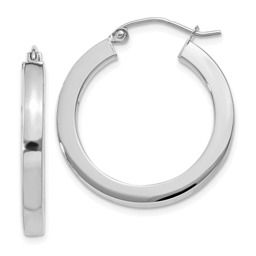 Lex & Lu 14k White Gold 3mm Polished Square Tube Hoop Earrings LAL91874 - Lex & Lu