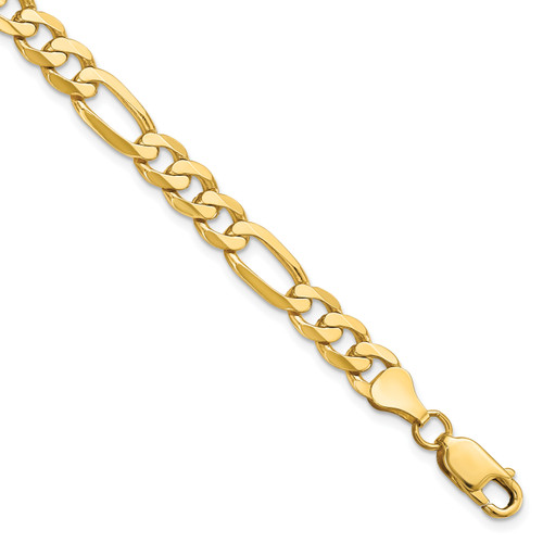 Lex & Lu 14k Yellow Gold 7.0mm Flat Figaro Chain Necklace or Bracelet - Lex & Lu