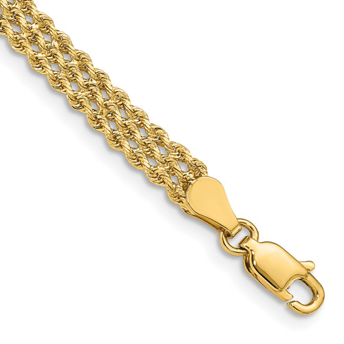 Lex & Lu 14k Yellow Gold 4.5mm Wide Triple Strand Rope Bracelet - Lex & Lu